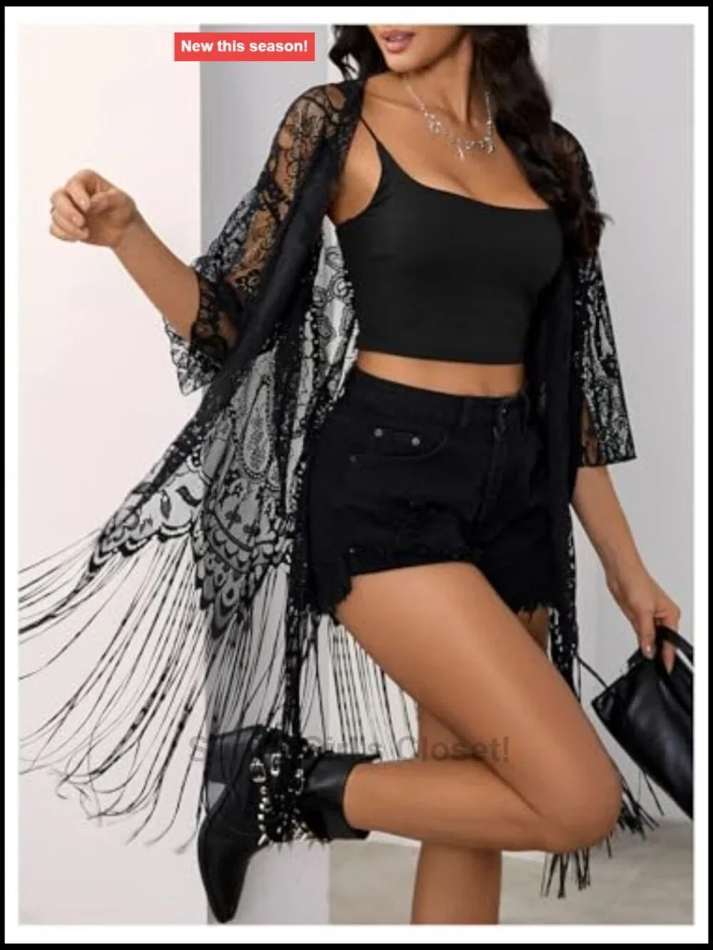 Lace Sheer Fringe Kimono Open Front Long Sleeve Beach Cover Up
